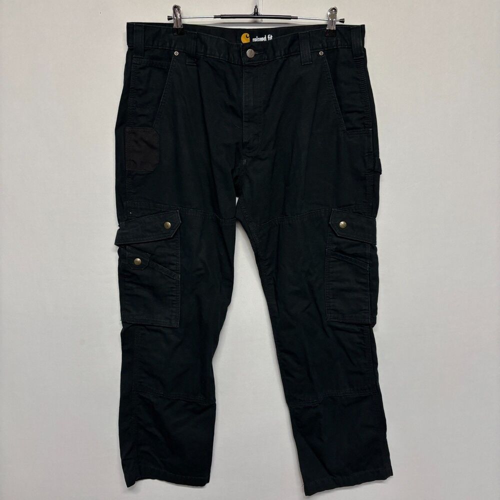 Carhartt Men Size 38x30 Relaxed Fit Ripstop Double Knee Cargo Pants Black C135 9